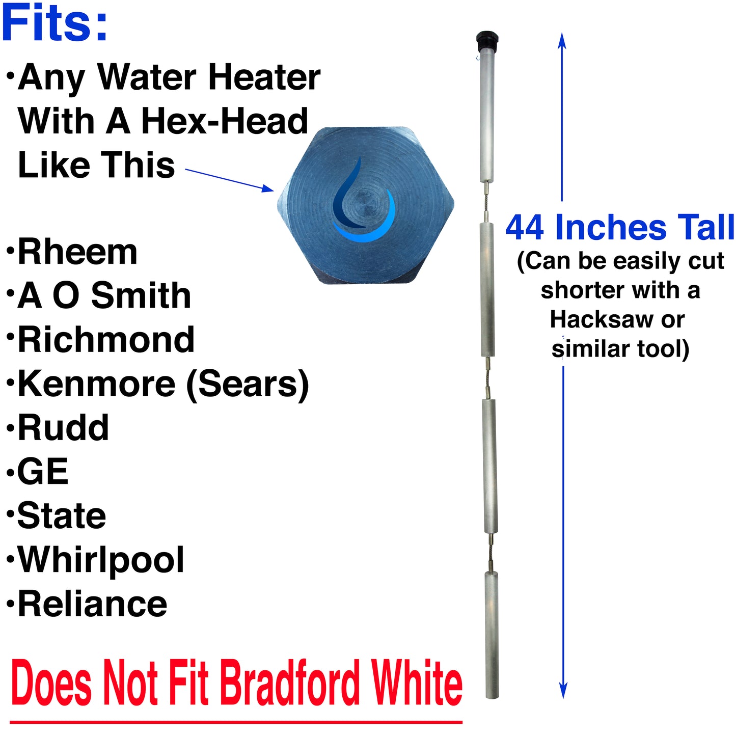 About Fluid Magnesium Anode Rod for Water Heater Socket Kit Fits